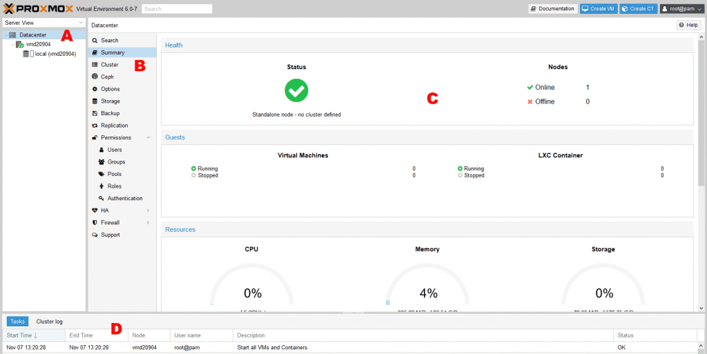 Introduction to Proxmox (Proxmox screen)