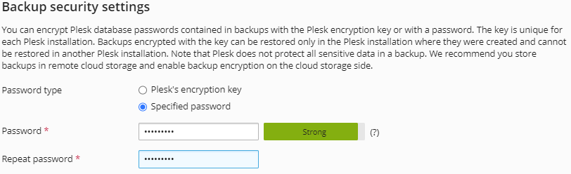 Plesk Backup Security Settings