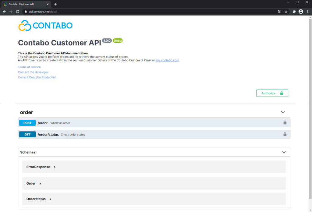 Documentation of Contabo Order API