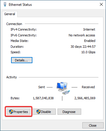 Ethernet settings
