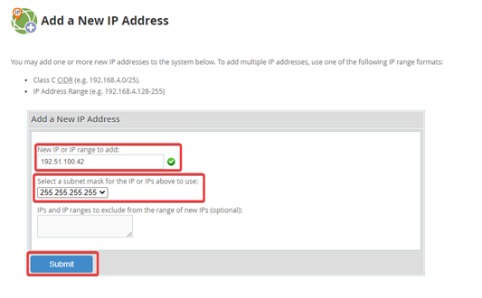 Final step in adding IP in cPanel