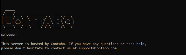 Contabo standard welcome screen