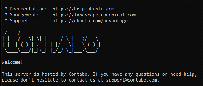 standard Contabo welcome screen
