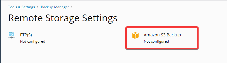 Remote Storage Settings configure Amazon S3 Backup