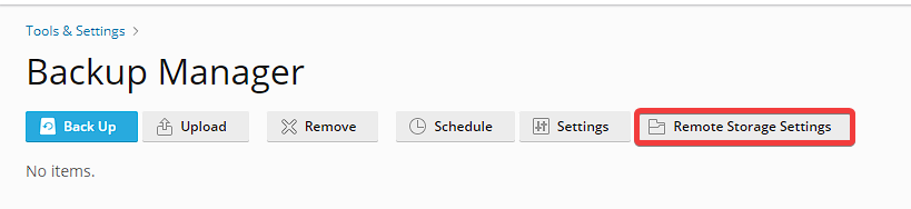 Backup Manager Remote Storage Settings