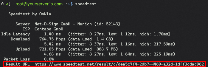 speedtest results
