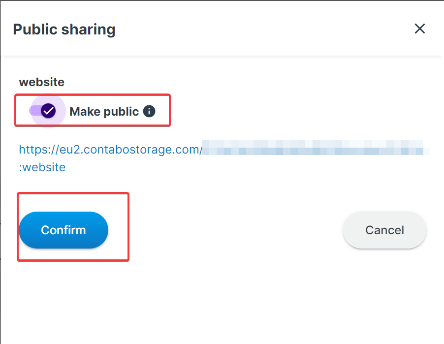 Hosting a Static Website on the Contabo Object Storage - Confirm Public sharing settings