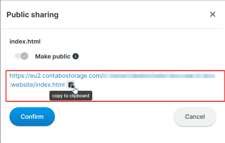 Hosting a Static Website on the Contabo Object Storage - Copy Page URL