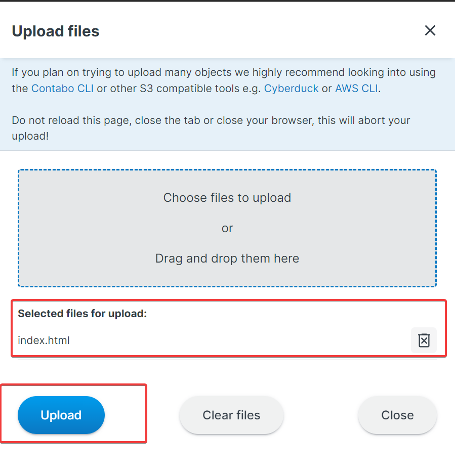 Hosting a Static Website on the Contabo Object Storage - Upload index.html