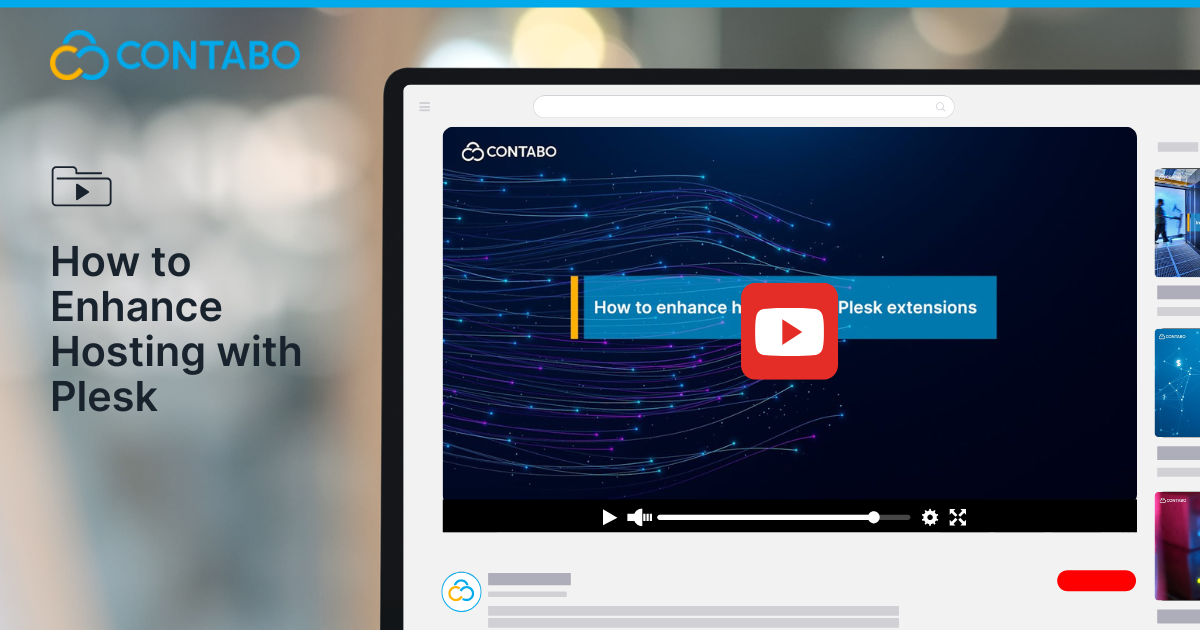 Plesk extensions showing available security, performance, and developer extensions for Contabo servers