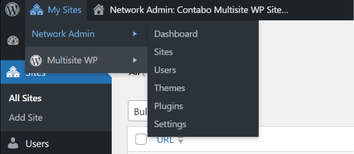 My Sites > Network Admin > different selections