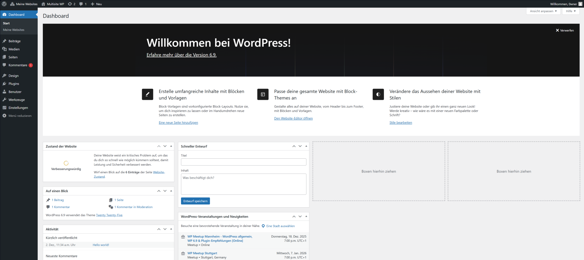 Ein Bild des WordPress Dashboards