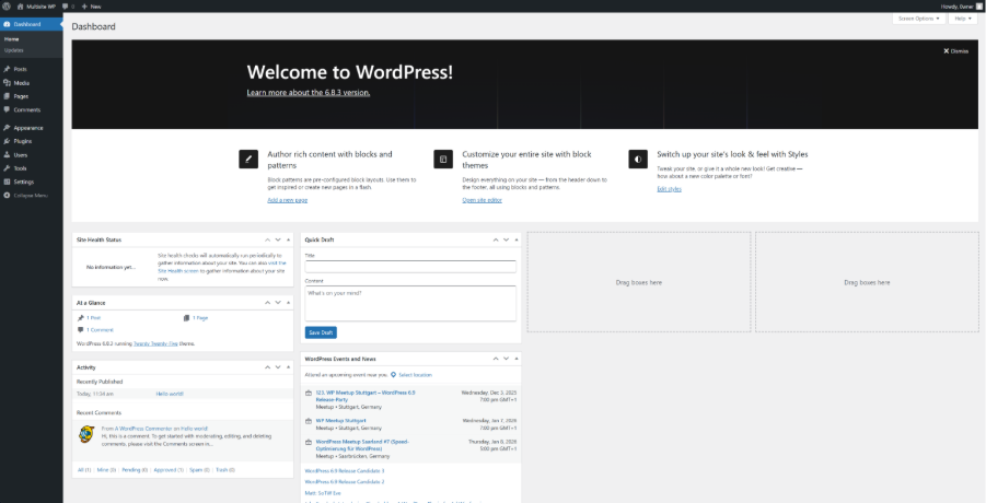 Dashboard of WordPress