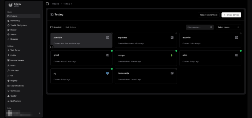 Image of the Dokploy dashboard