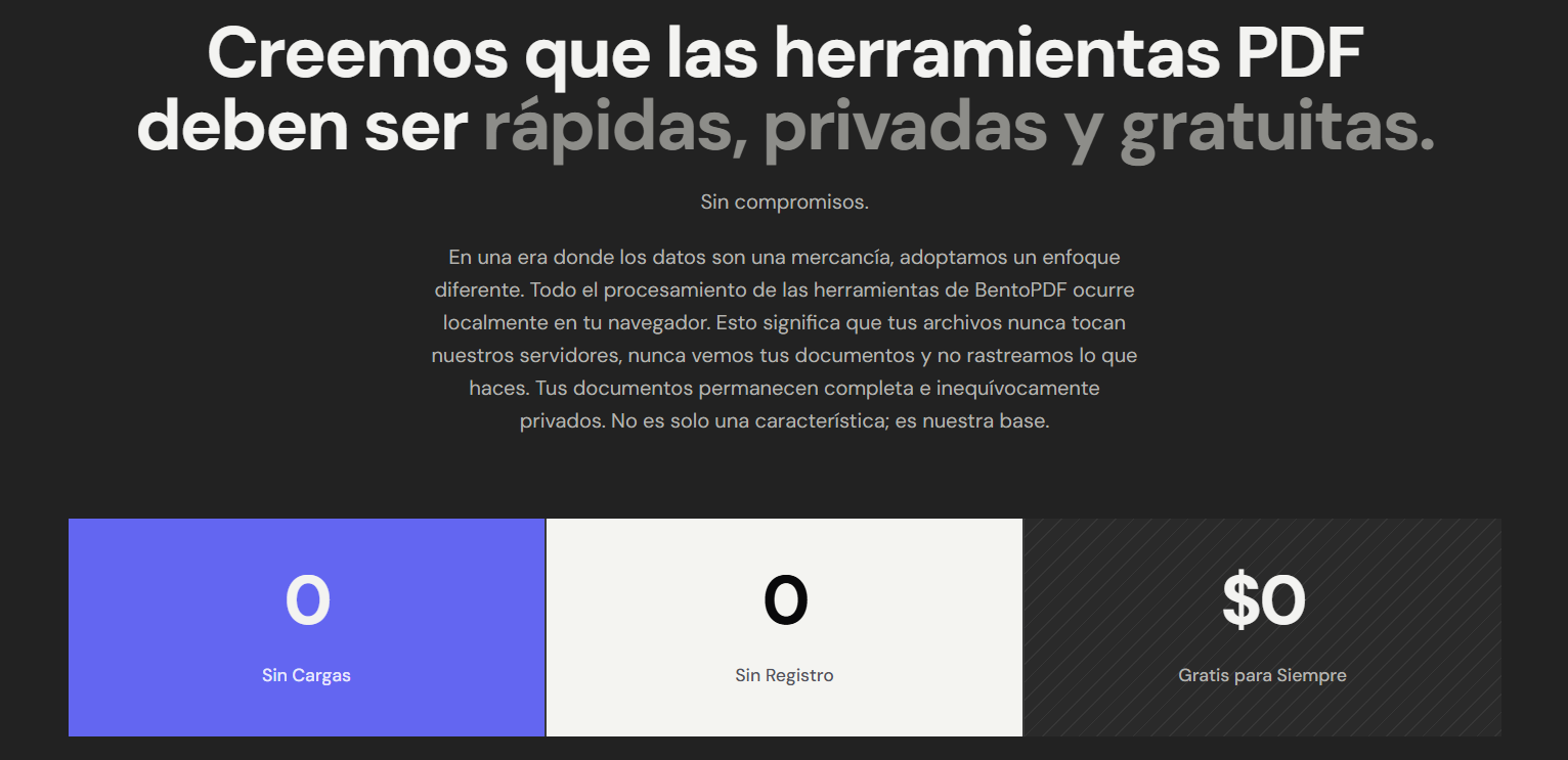 Comunicado del sitio web de BentoPDF